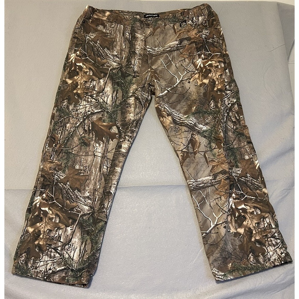 Realtree Fleece Lined Camouflage Mens Pants XXL Brown Camo Elastic Side Waist